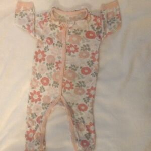 Baby Gear Pink and Green Floral Footies with Ruffled Sleeves